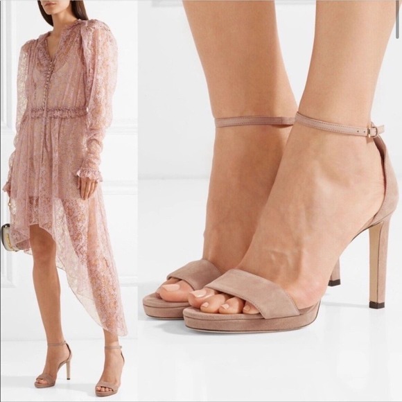 NWOB Jimmy Choo Misty 100 neutral beige Blush Pink Platform High Heel Sandal 38 - Picture 2 of 13